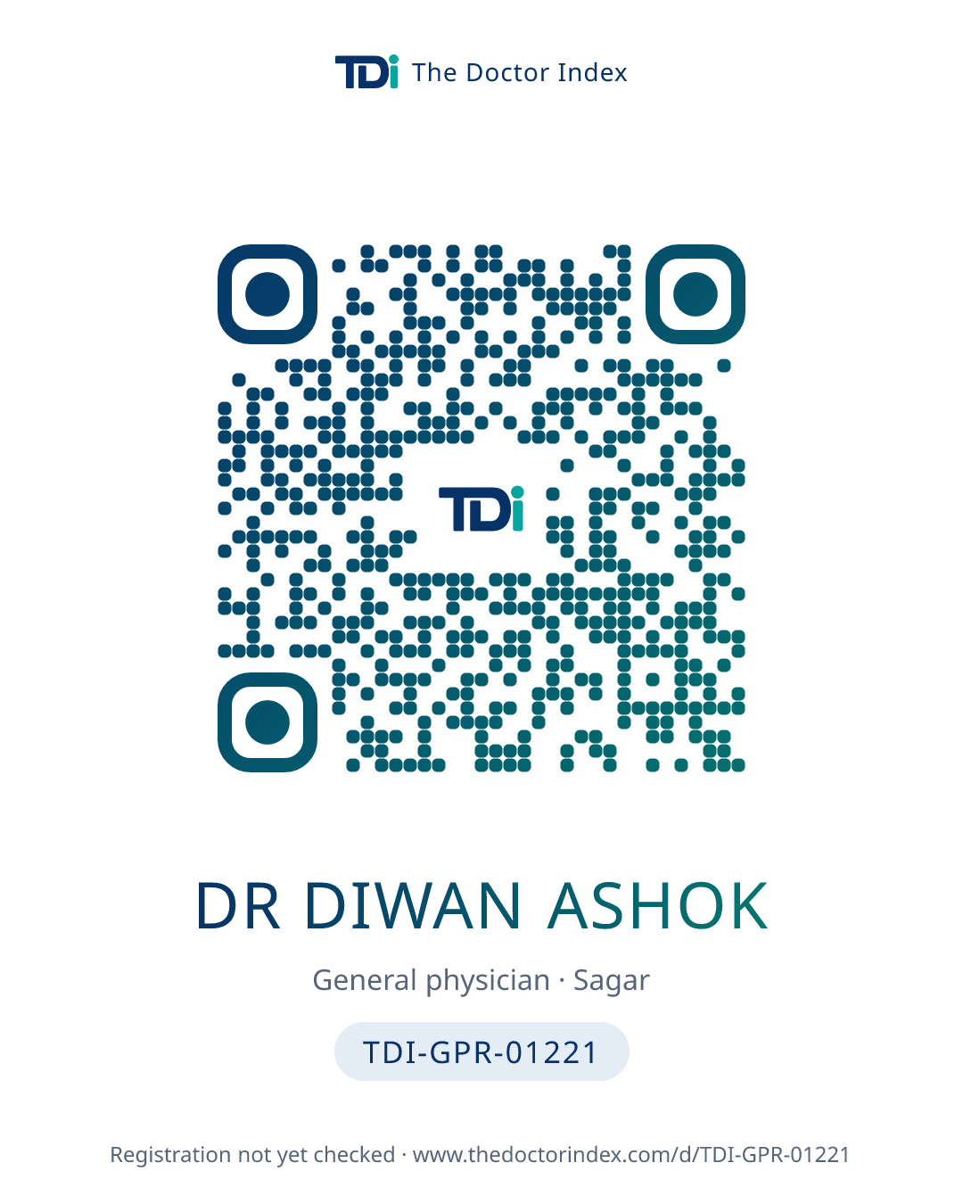 QR card for Dr Diwan Ashok, TDI-GPR-01221