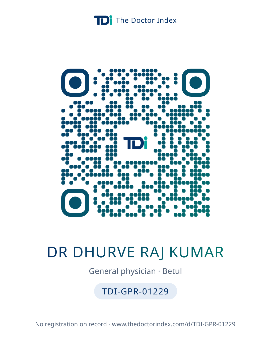 QR card for Dr Dhurve Raj Kumar, TDI-GPR-01229