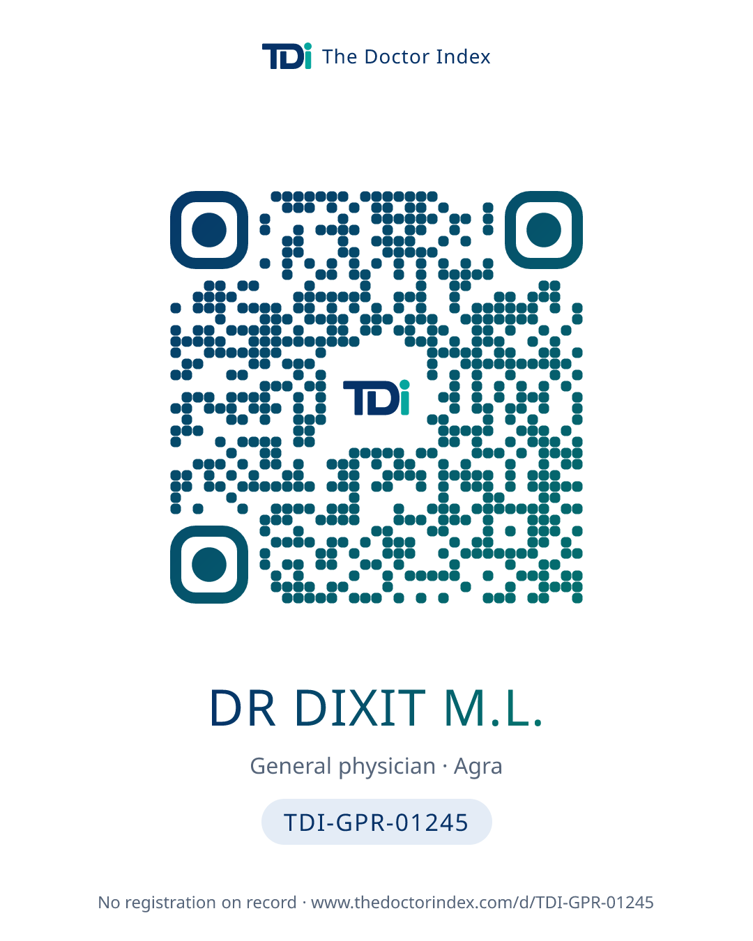 QR card for Dr Dixit M.L., TDI-GPR-01245