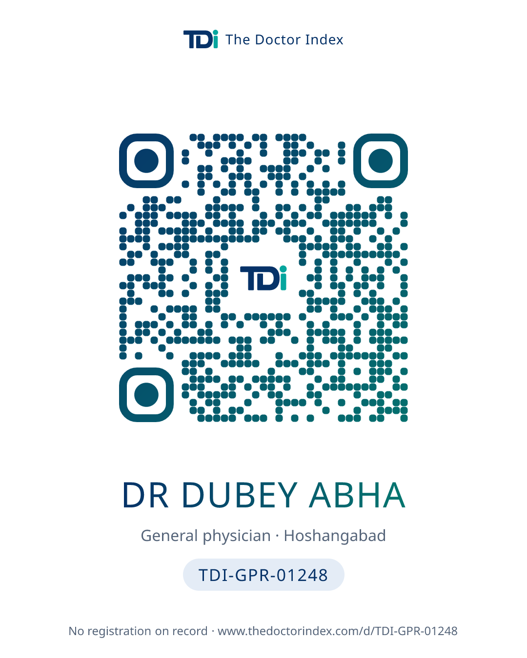 QR card for Dr Dubey Abha, TDI-GPR-01248