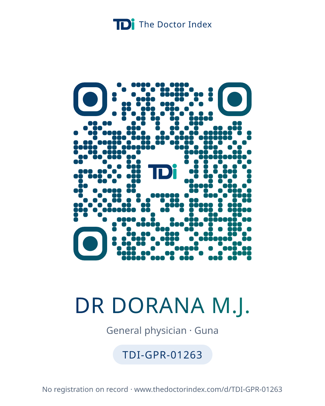 QR card for Dr Dorana M.J., TDI-GPR-01263