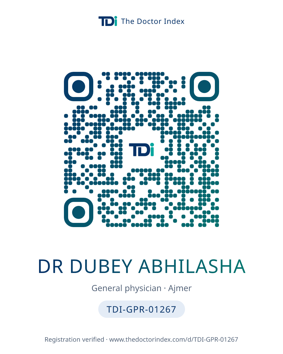 QR card for Dr Dubey Abhilasha, TDI-GPR-01267