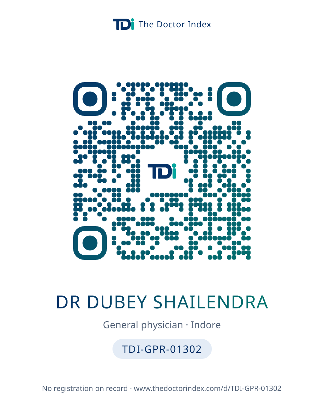 QR card for Dr Dubey Shailendra, TDI-GPR-01302