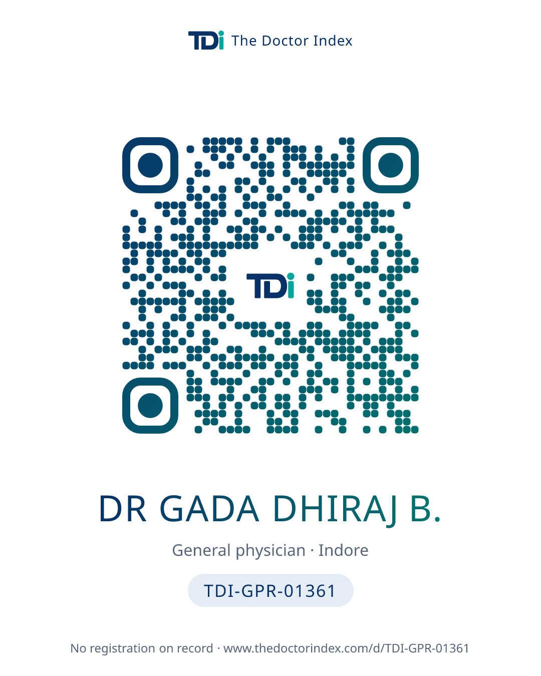 QR card for Dr Gada Dhiraj B., TDI-GPR-01361