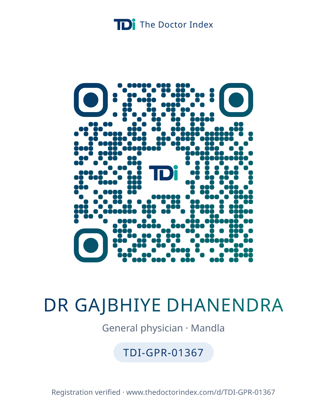 QR card for Dr Gajbhiye Dhanendra, TDI-GPR-01367