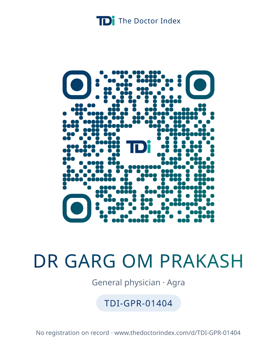 QR card for Dr Garg Om Prakash, TDI-GPR-01404