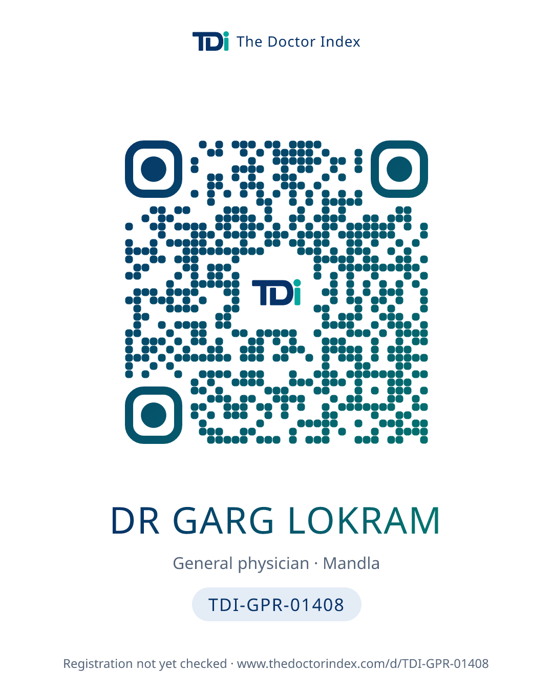 QR card for Dr Garg Lokram, TDI-GPR-01408