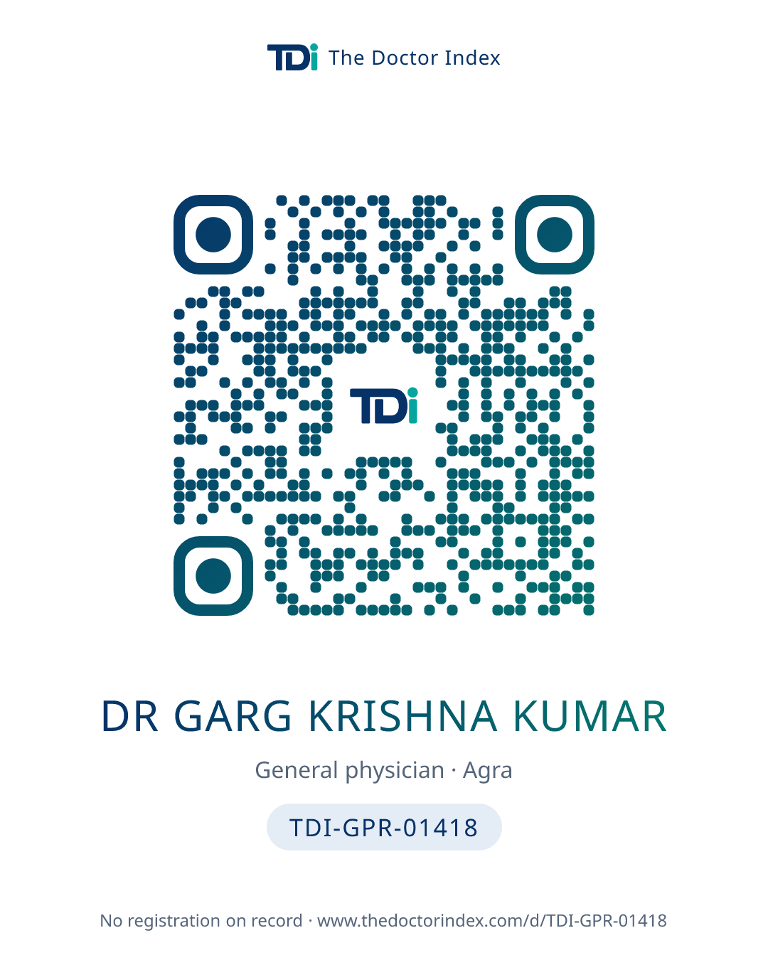 QR card for Dr Garg Krishna Kumar, TDI-GPR-01418
