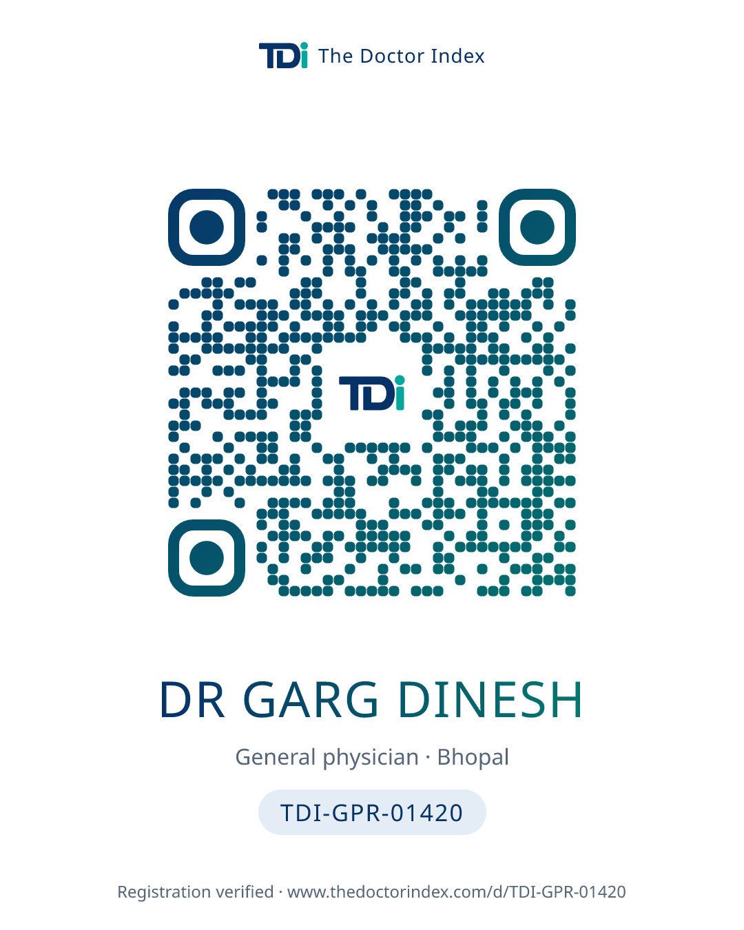 QR card for Dr Garg Dinesh, TDI-GPR-01420