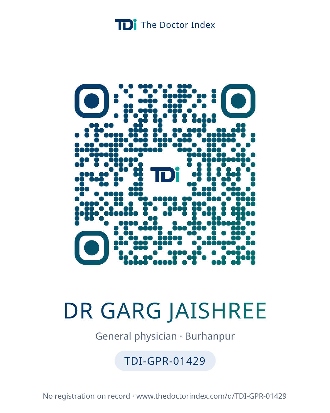 QR card for Dr Garg Jaishree, TDI-GPR-01429