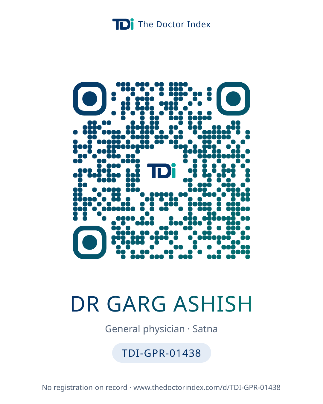 QR card for Dr Garg Ashish, TDI-GPR-01438