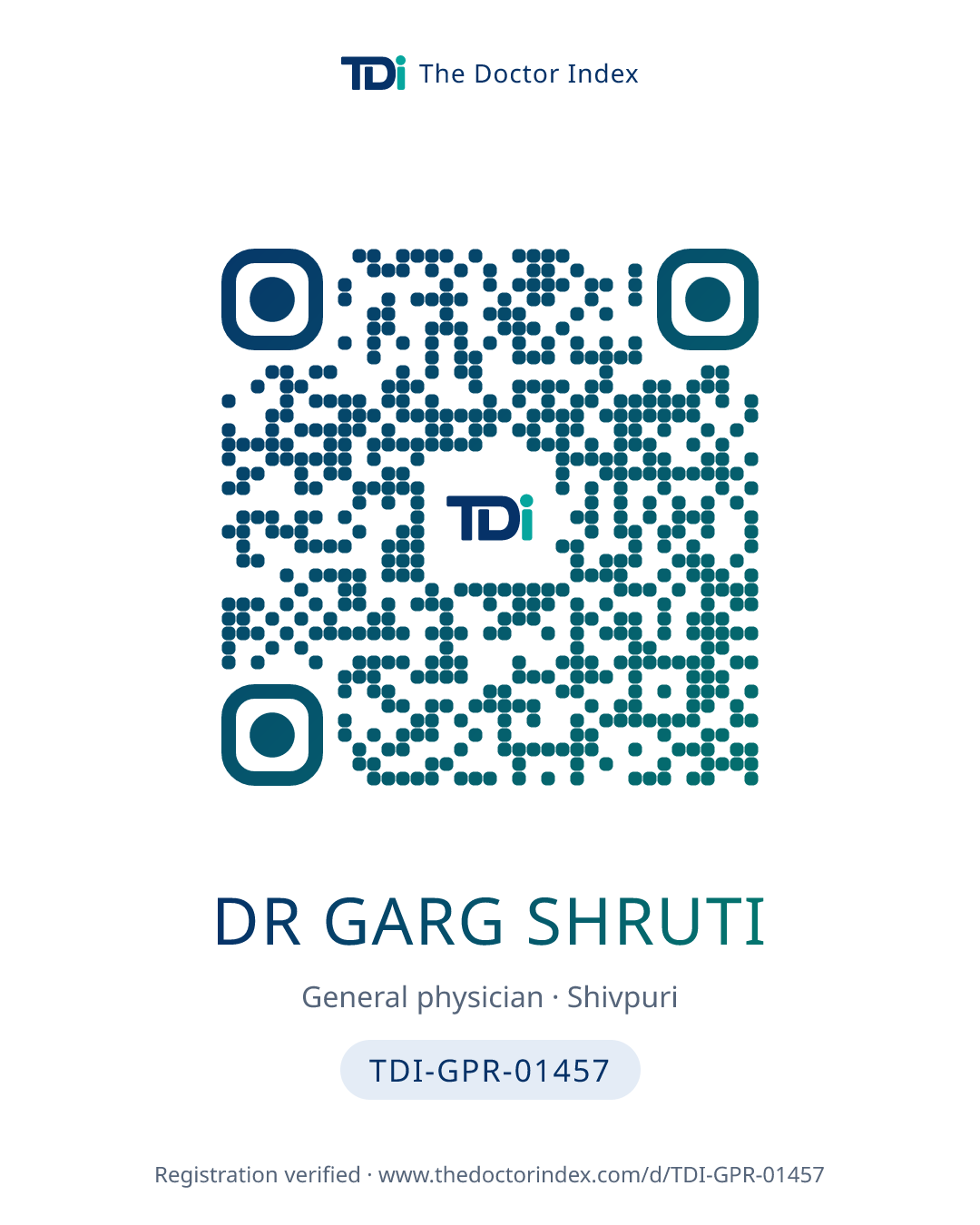 QR card for Dr Garg Shruti, TDI-GPR-01457
