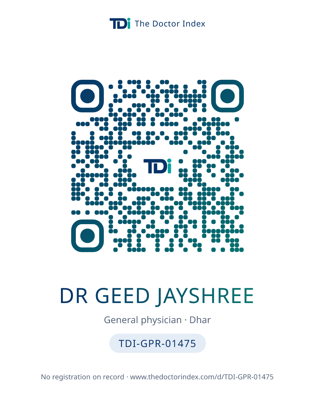QR card for Dr Geed Jayshree, TDI-GPR-01475