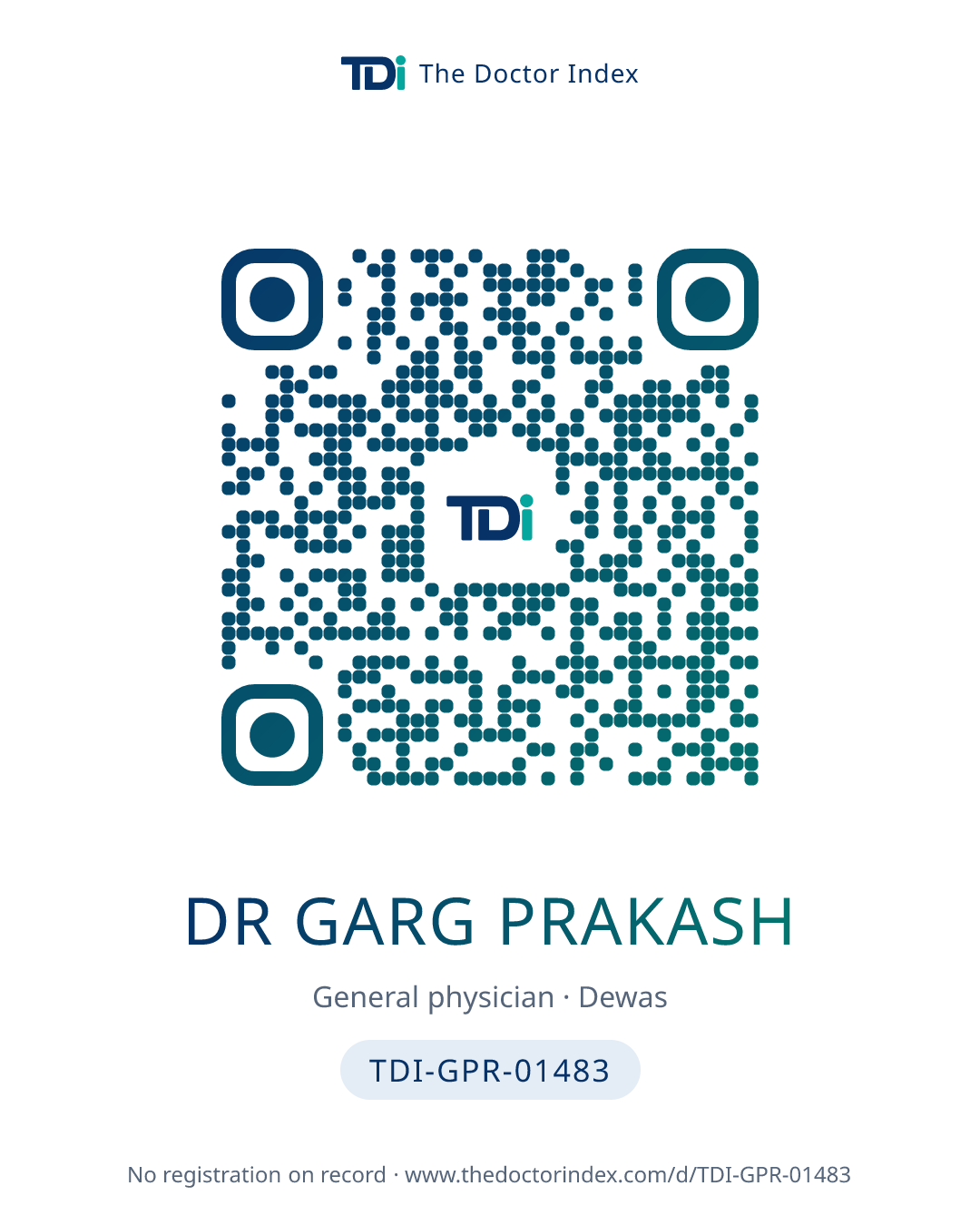 QR card for Dr Garg Prakash, TDI-GPR-01483