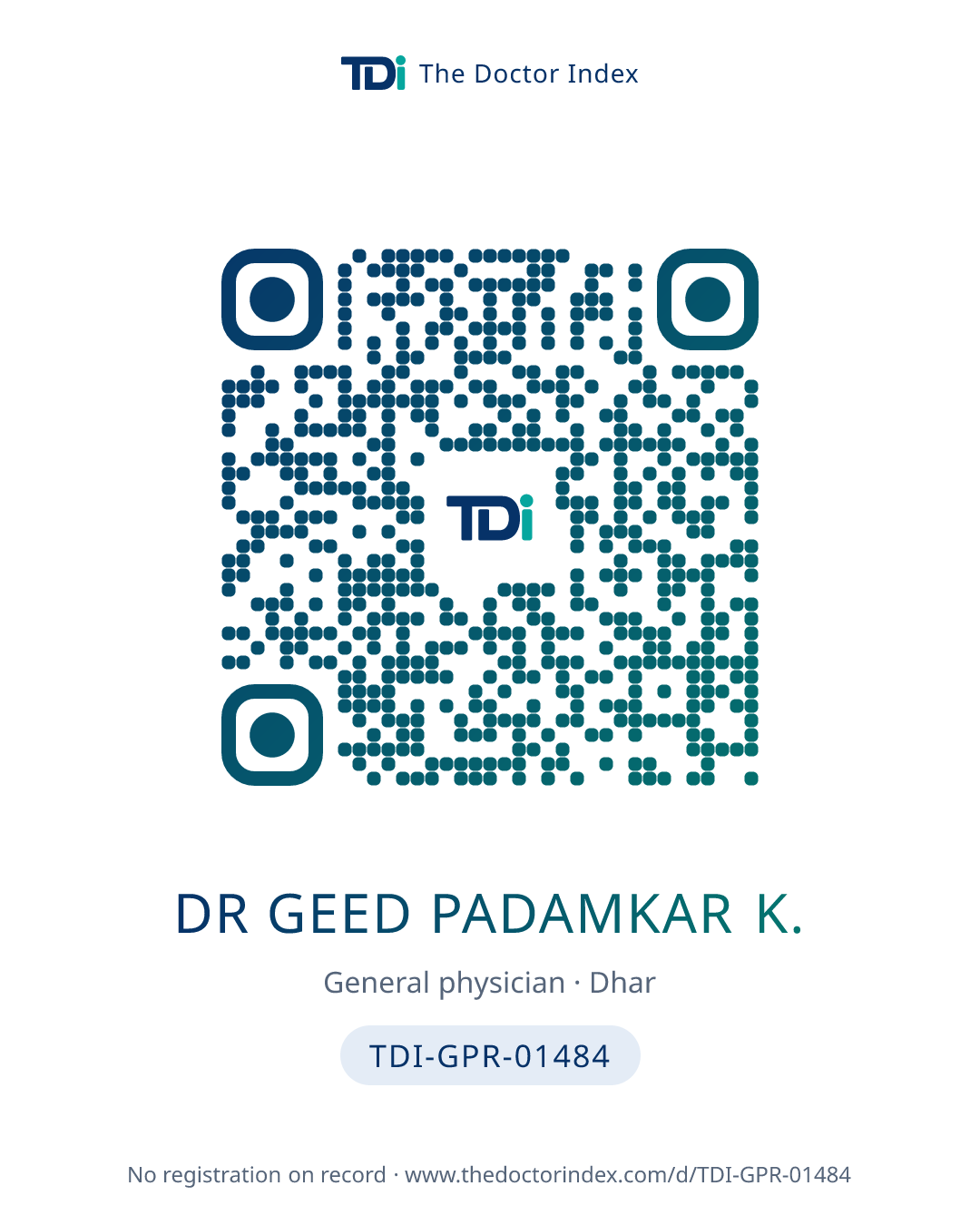 QR card for Dr Geed Padamkar K., TDI-GPR-01484
