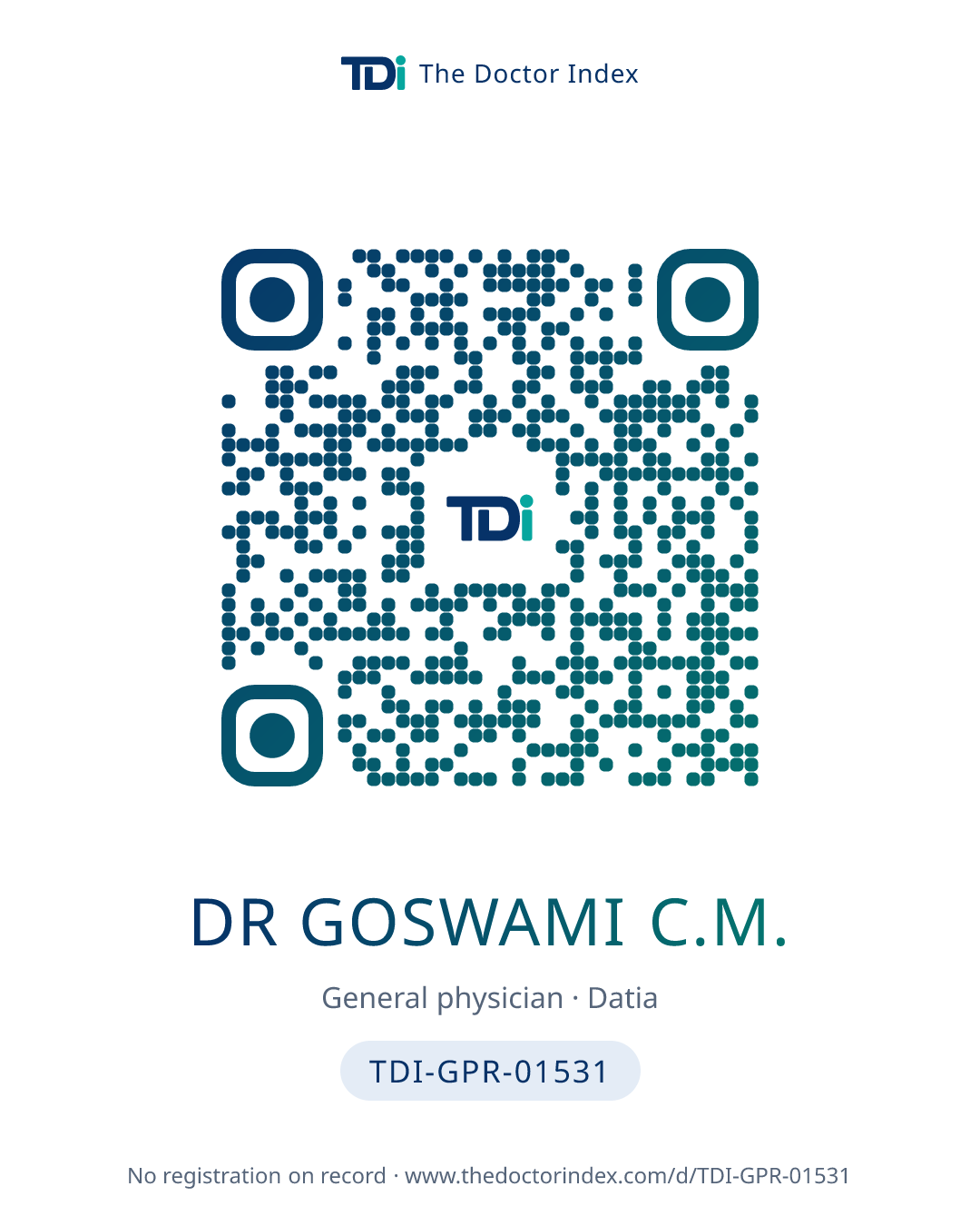 QR card for Dr Goswami C.M., TDI-GPR-01531