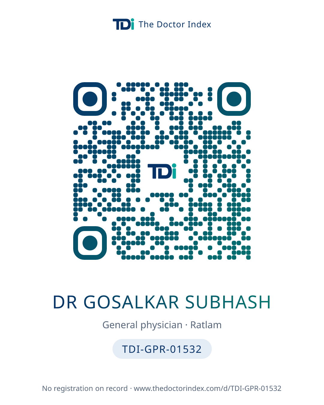 QR card for Dr Gosalkar Subhash, TDI-GPR-01532