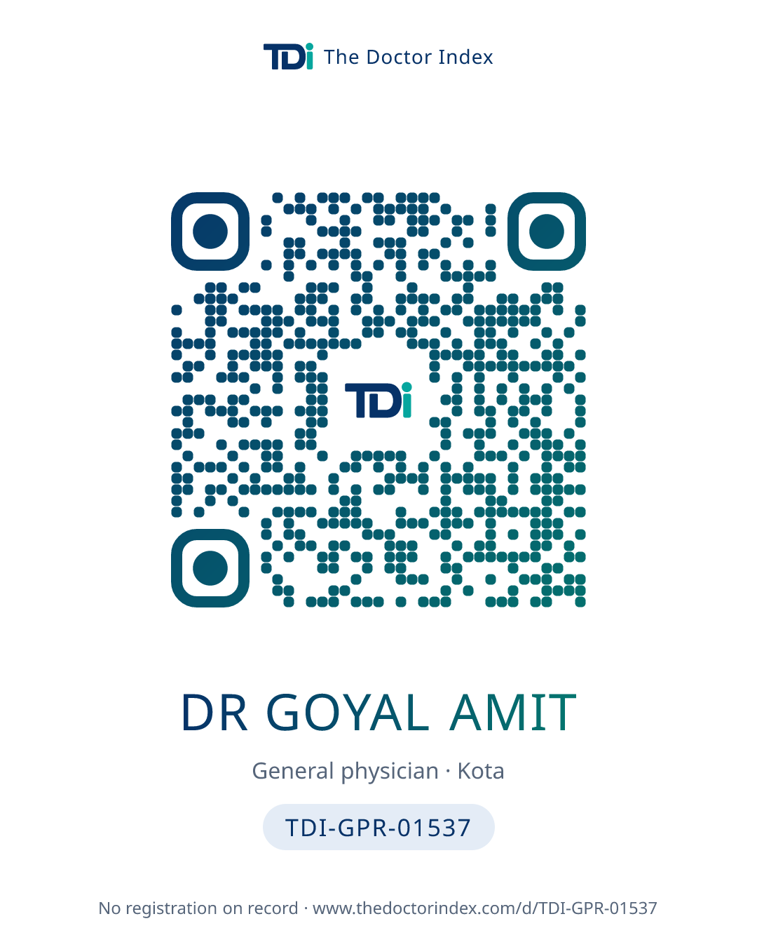 QR card for Dr Goyal Amit, TDI-GPR-01537