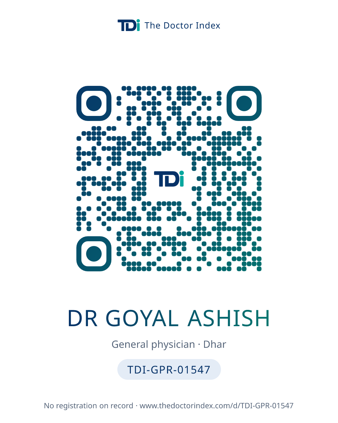 QR card for Dr Goyal Ashish, TDI-GPR-01547