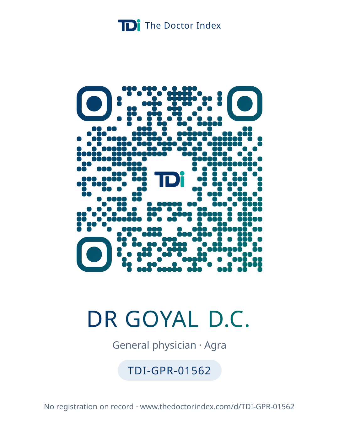 QR card for Dr Goyal D.C., TDI-GPR-01562