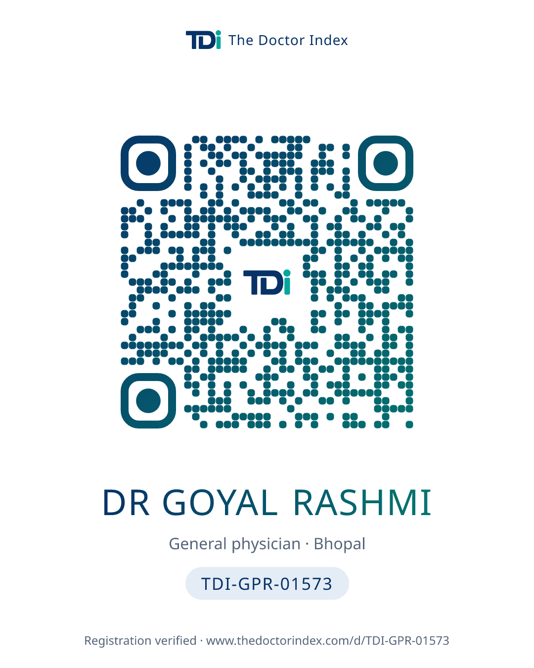 QR card for Dr Goyal Rashmi, TDI-GPR-01573