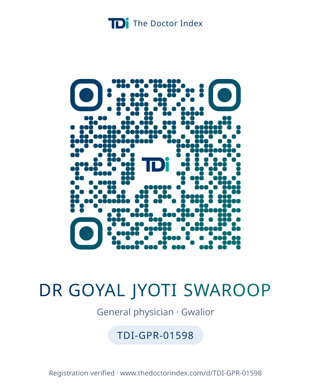 QR card for Dr Goyal Jyoti Swaroop, TDI-GPR-01598