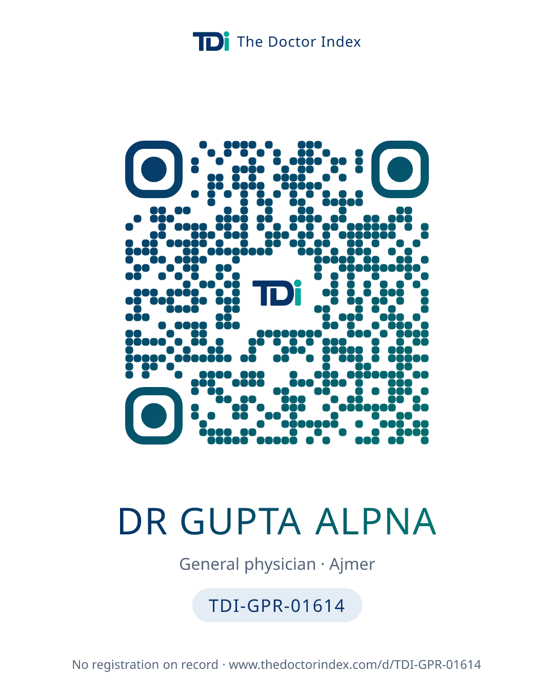 QR card for Dr Gupta Alpna, TDI-GPR-01614