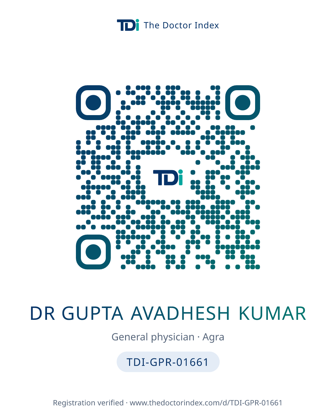 QR card for Dr Gupta Avadhesh Kumar, TDI-GPR-01661