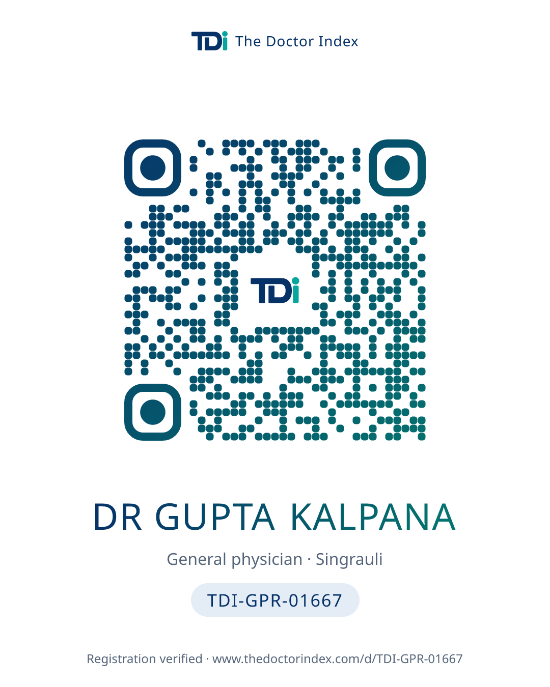 QR card for Dr Gupta Kalpana, TDI-GPR-01667