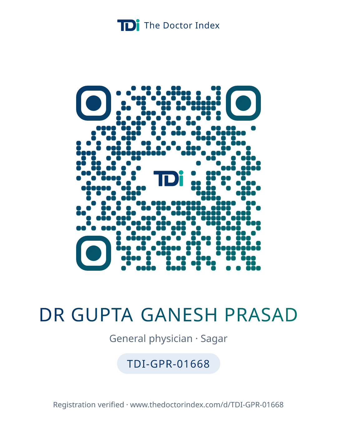 QR card for Dr Gupta Ganesh Prasad, TDI-GPR-01668