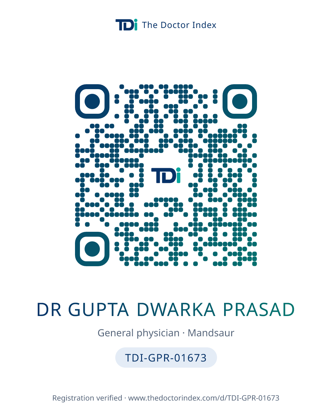 QR card for Dr Gupta Dwarka Prasad, TDI-GPR-01673
