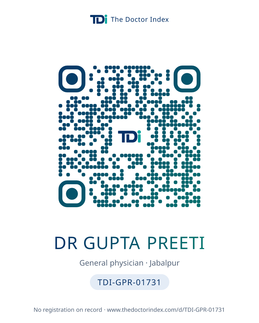 QR card for Dr Gupta Preeti, TDI-GPR-01731