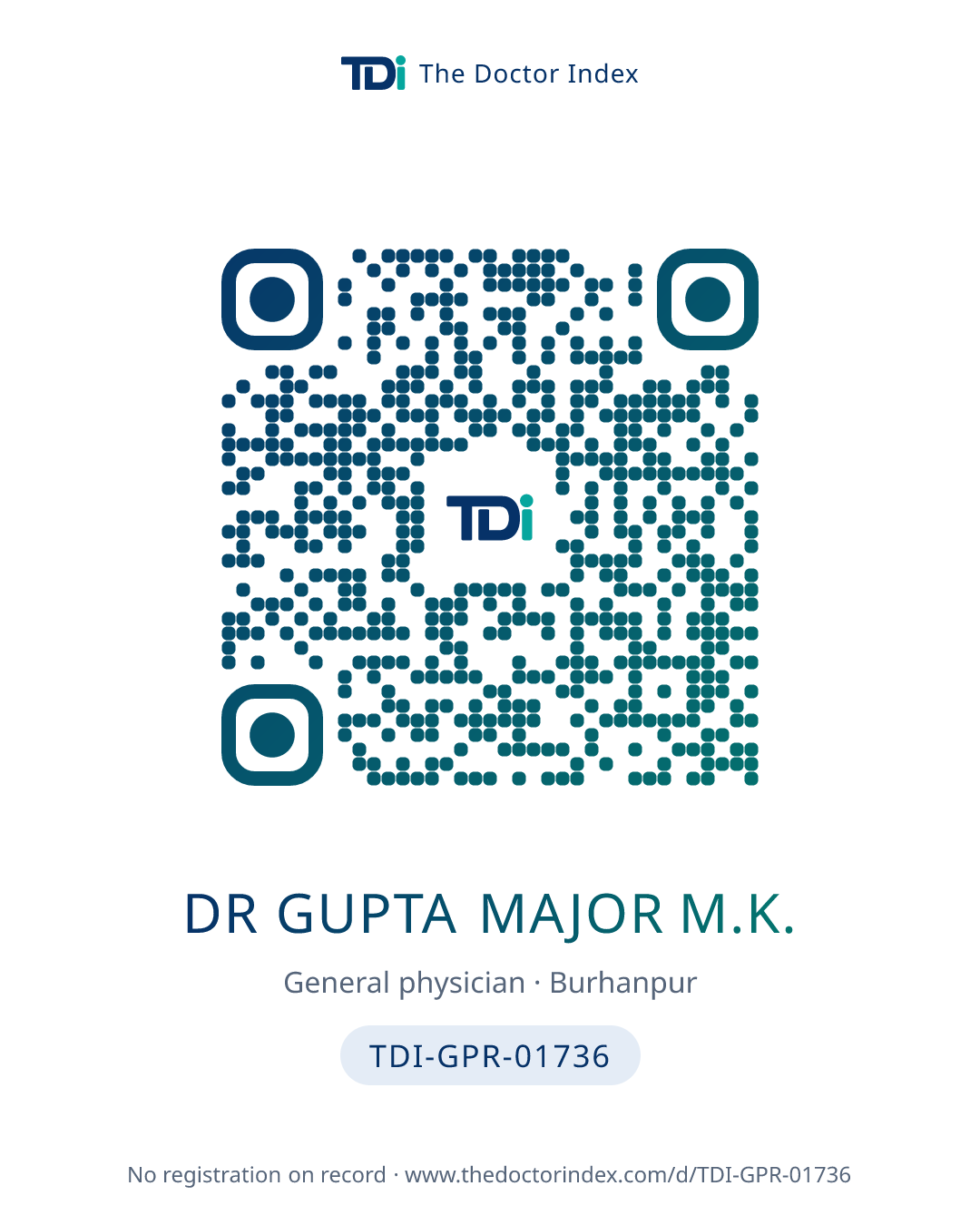 QR card for Dr Gupta Major M.K., TDI-GPR-01736