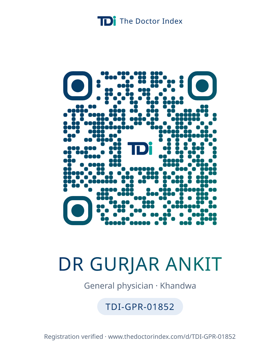 QR card for Dr Gurjar Ankit, TDI-GPR-01852