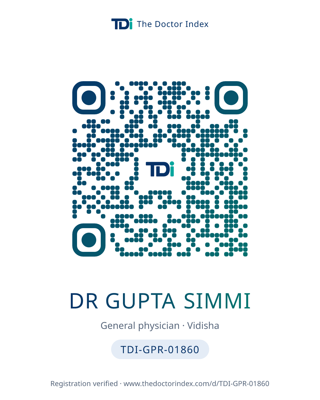 QR card for Dr Gupta Simmi, TDI-GPR-01860