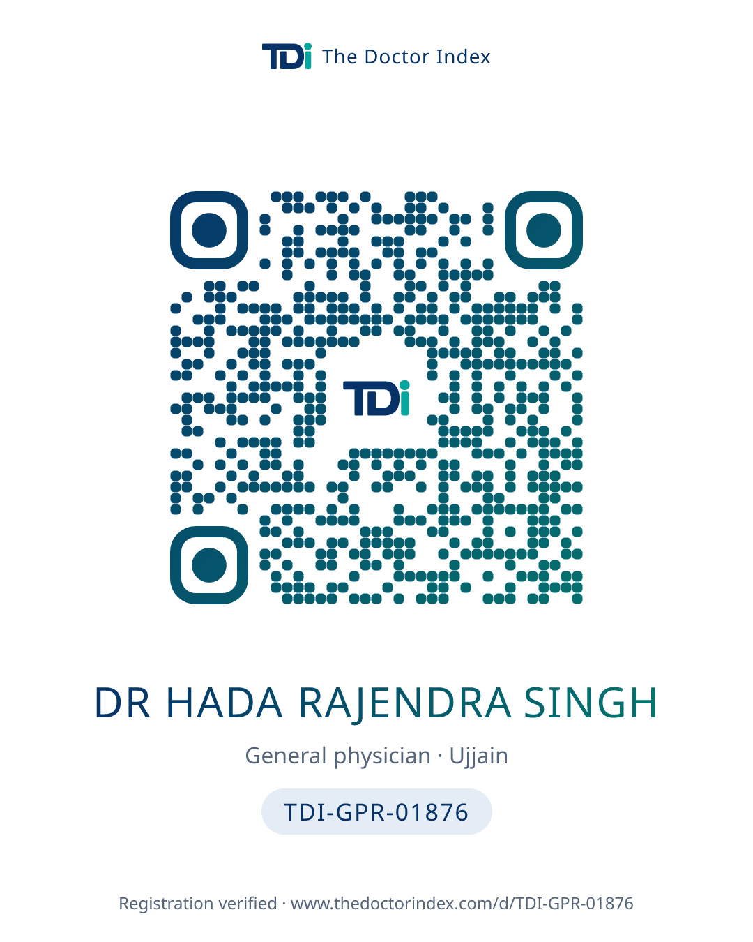 QR card for Dr Hada Rajendra Singh, TDI-GPR-01876