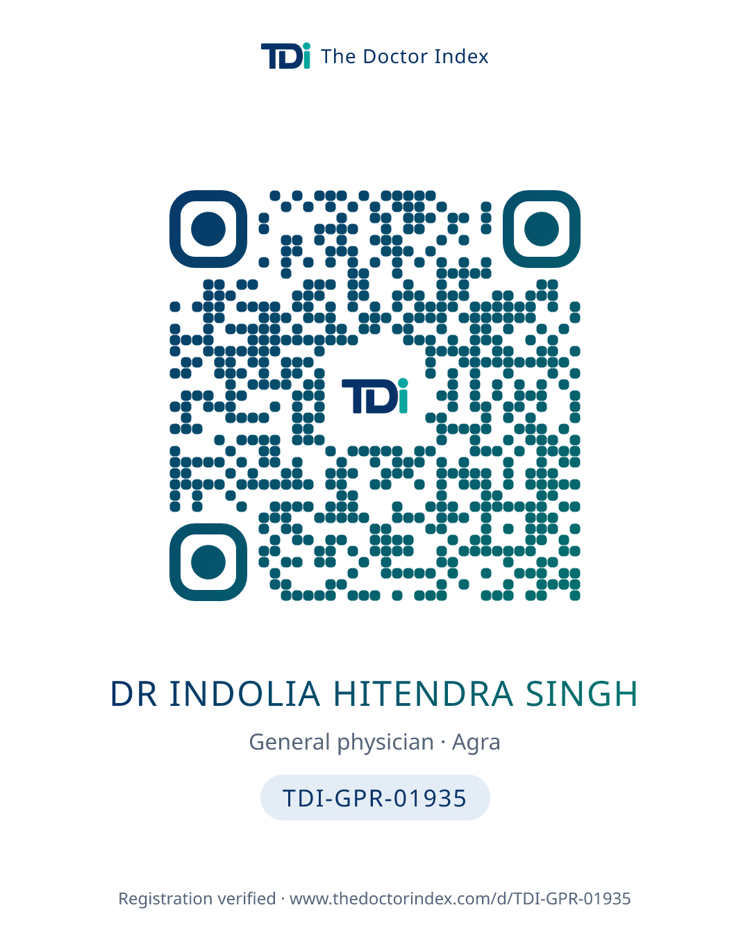 QR card for Dr Indolia Hitendra Singh, TDI-GPR-01935