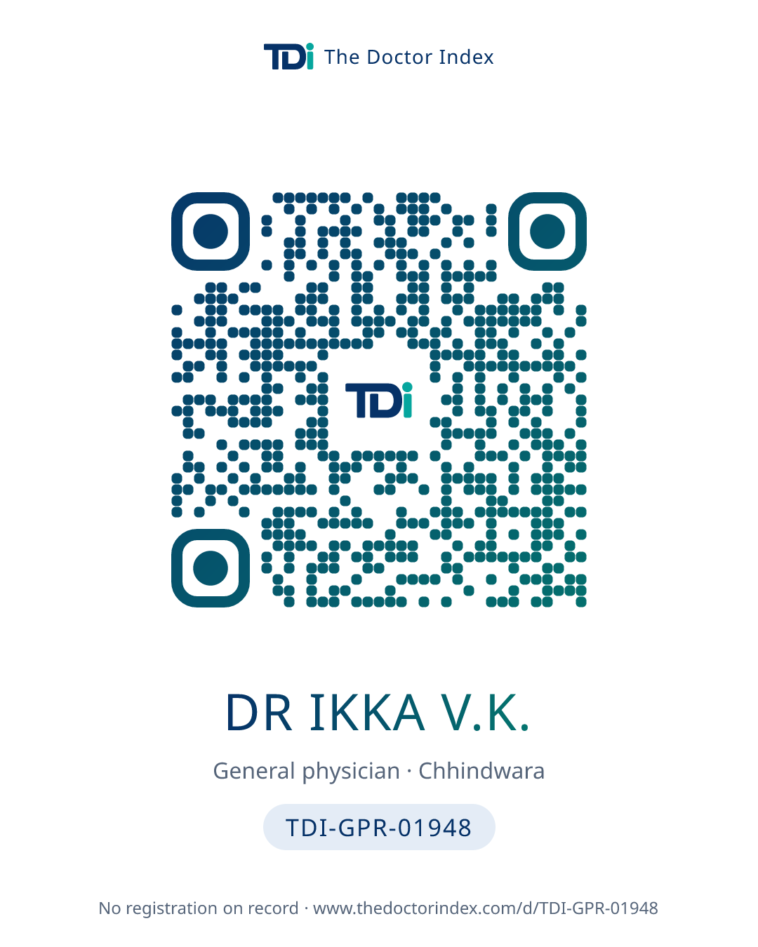 QR card for Dr Ikka V.K., TDI-GPR-01948
