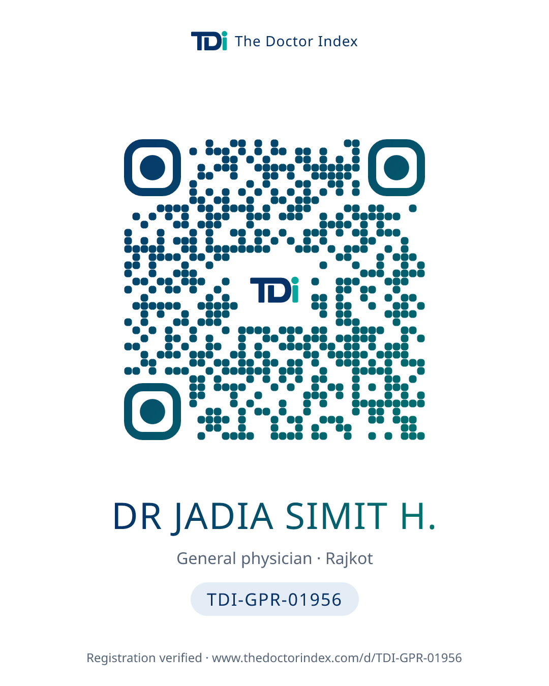 QR card for Dr Jadia Simit H., TDI-GPR-01956