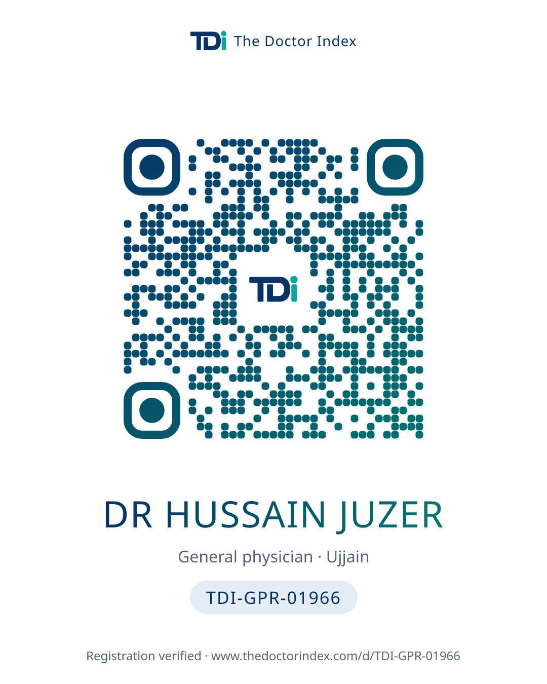 QR card for Dr Hussain Juzer, TDI-GPR-01966
