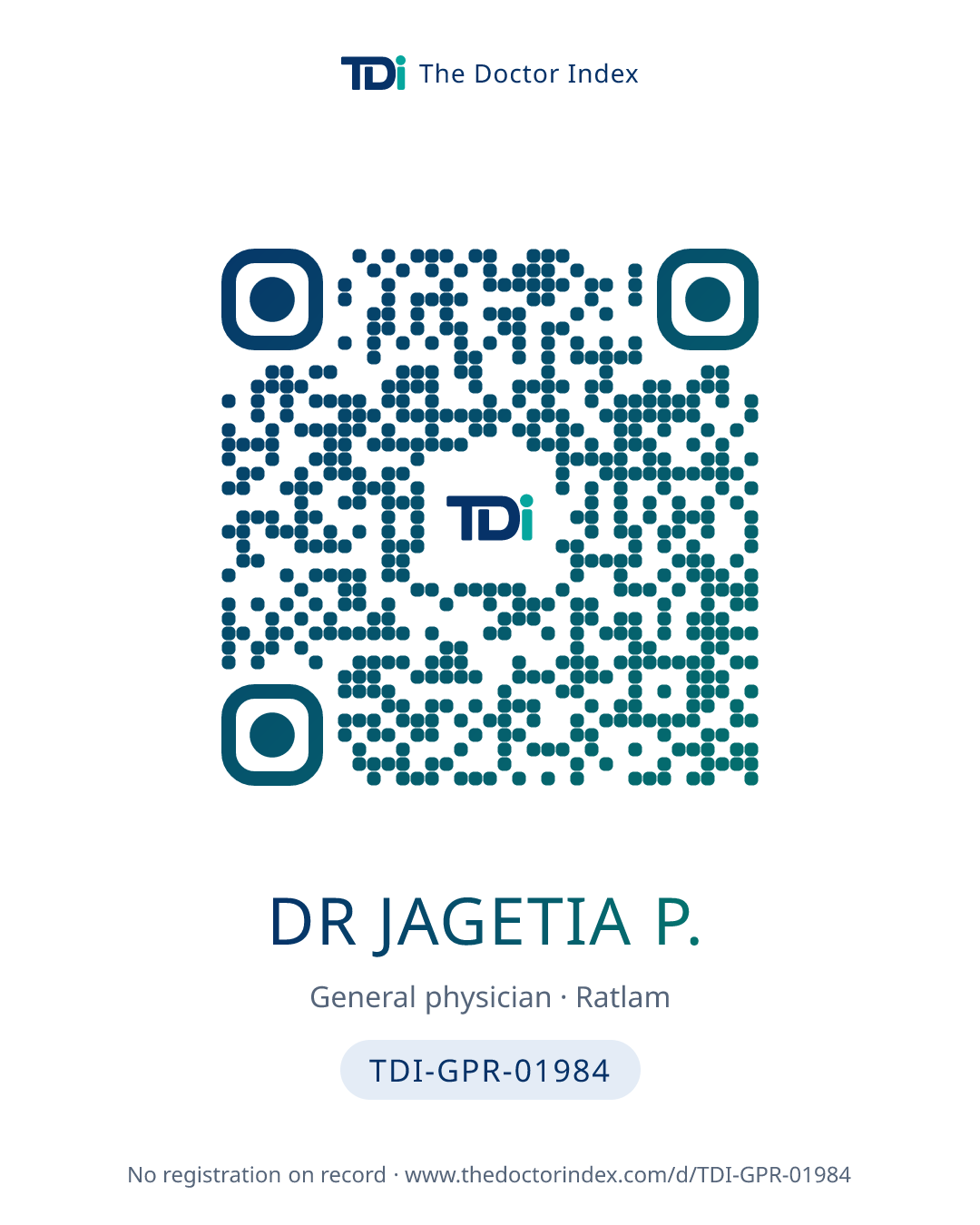QR card for Dr Jagetia P., TDI-GPR-01984