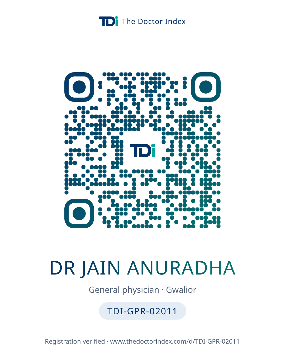 QR card for Dr Jain Anuradha, TDI-GPR-02011