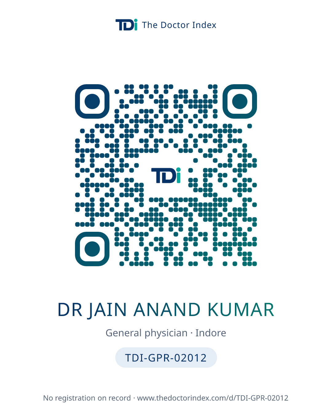QR card for Dr Jain Anand Kumar, TDI-GPR-02012