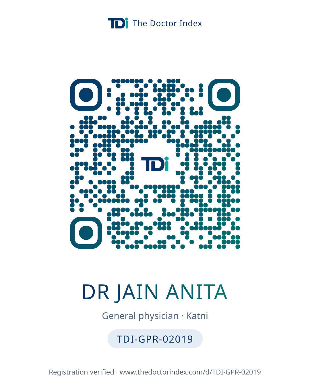 QR card for Dr Jain Anita, TDI-GPR-02019
