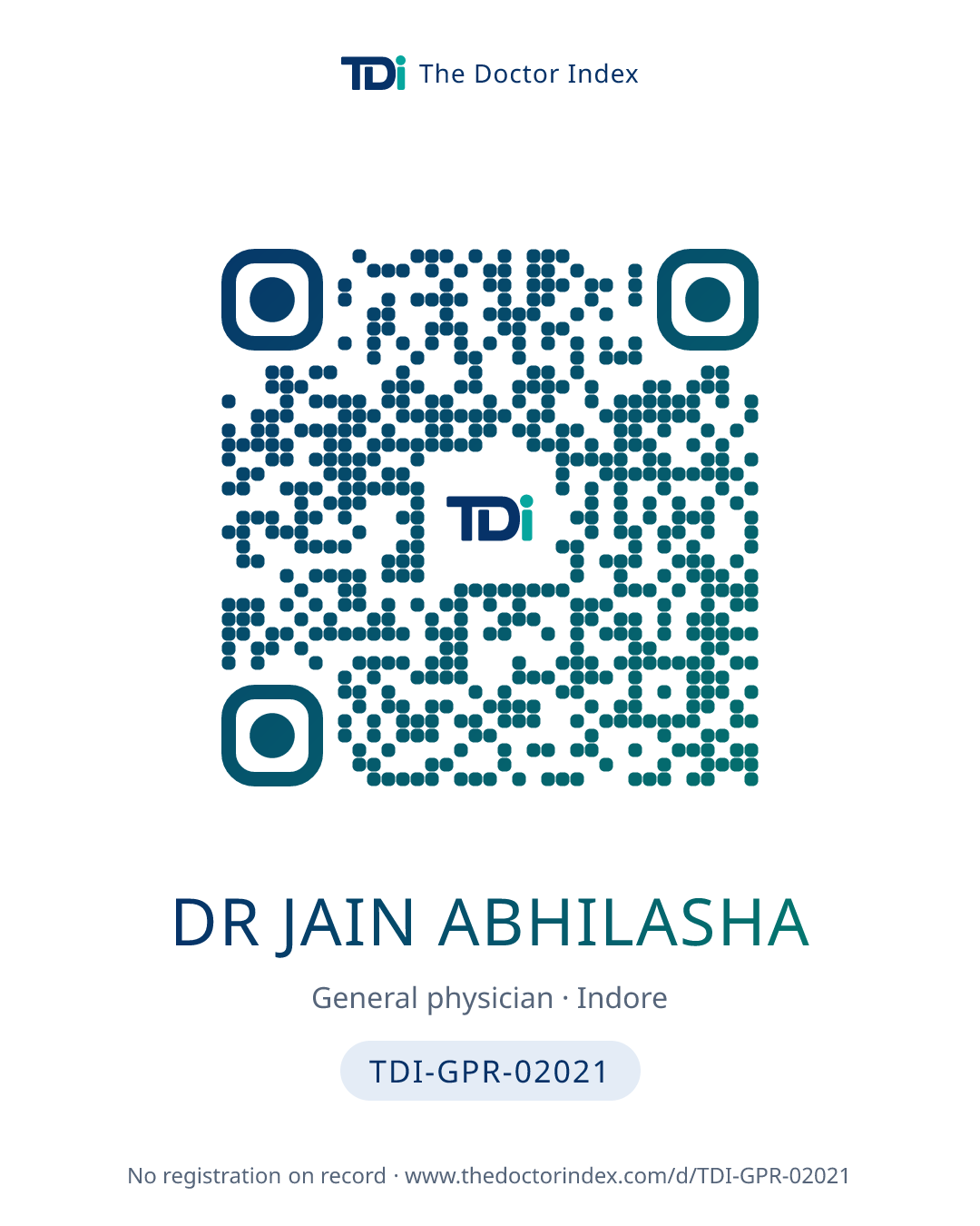 QR card for Dr Jain Abhilasha, TDI-GPR-02021