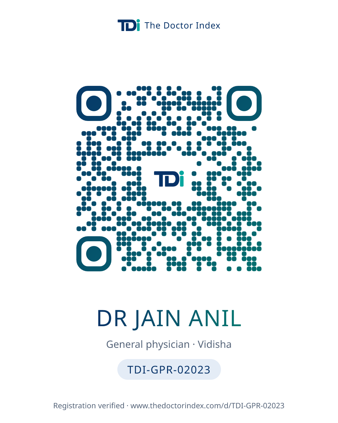 QR card for Dr Jain Anil, TDI-GPR-02023
