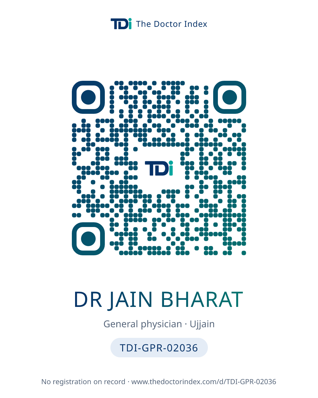 QR card for Dr Jain Bharat, TDI-GPR-02036