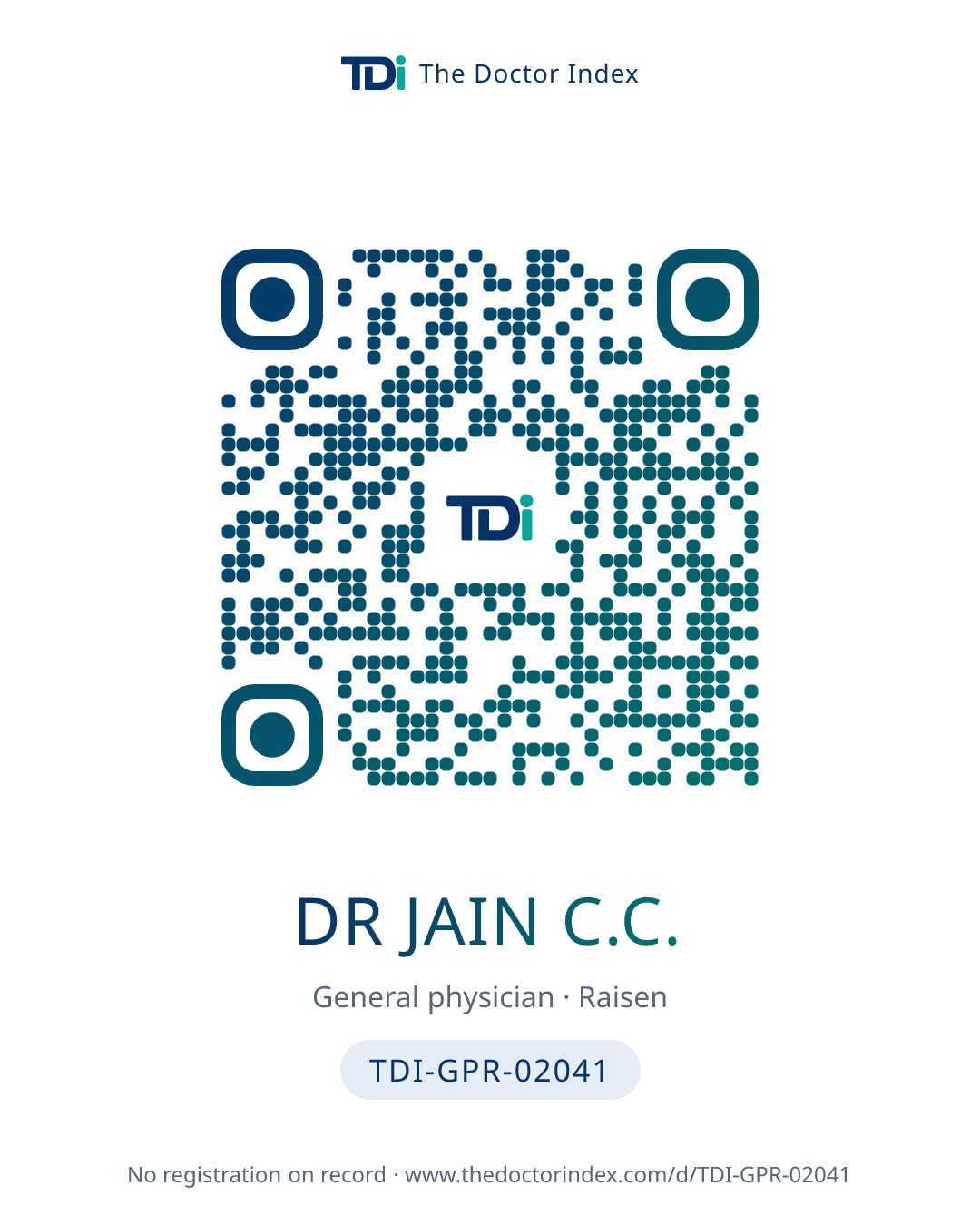 QR card for Dr Jain C.C., TDI-GPR-02041