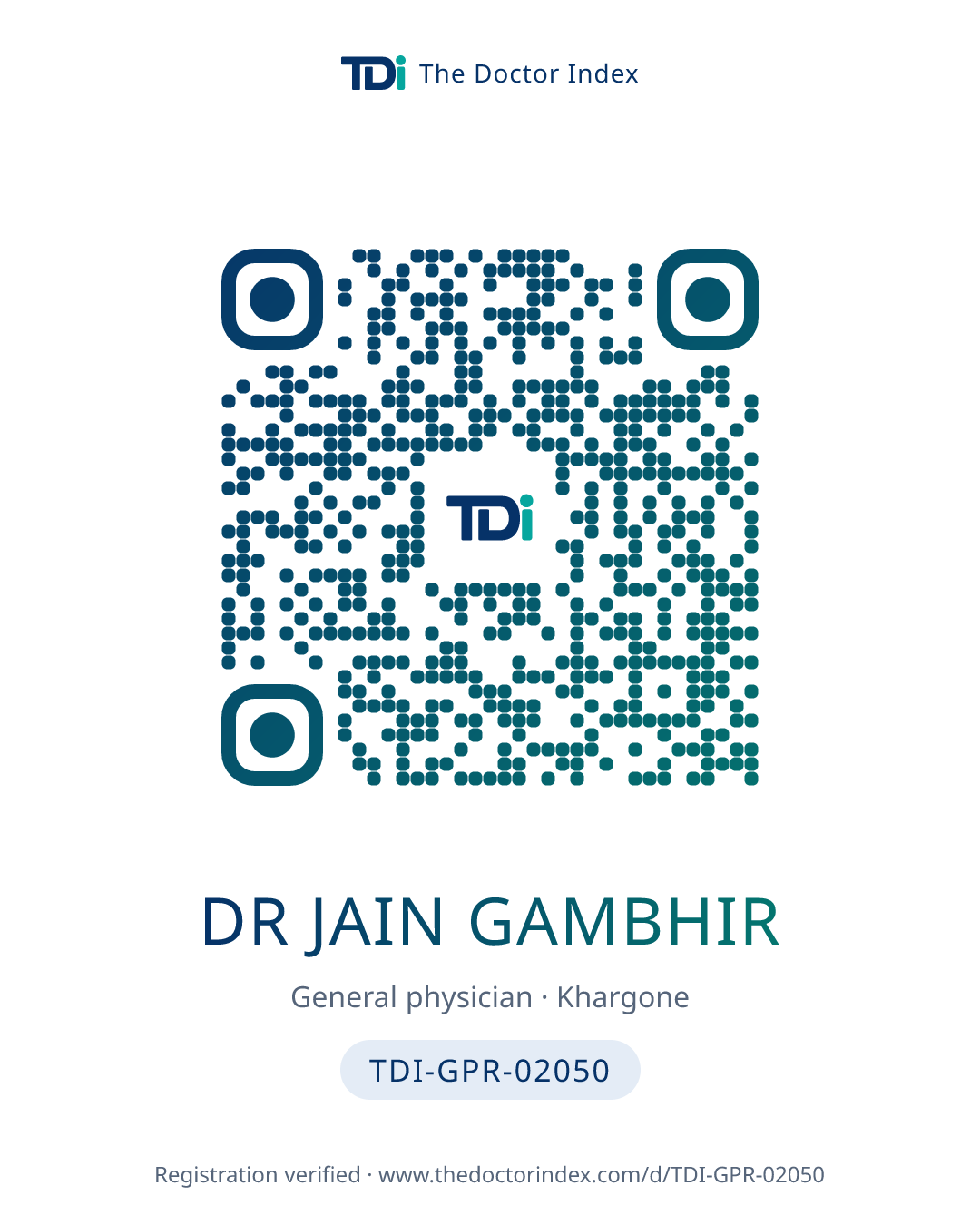 QR card for Dr Jain Gambhir, TDI-GPR-02050