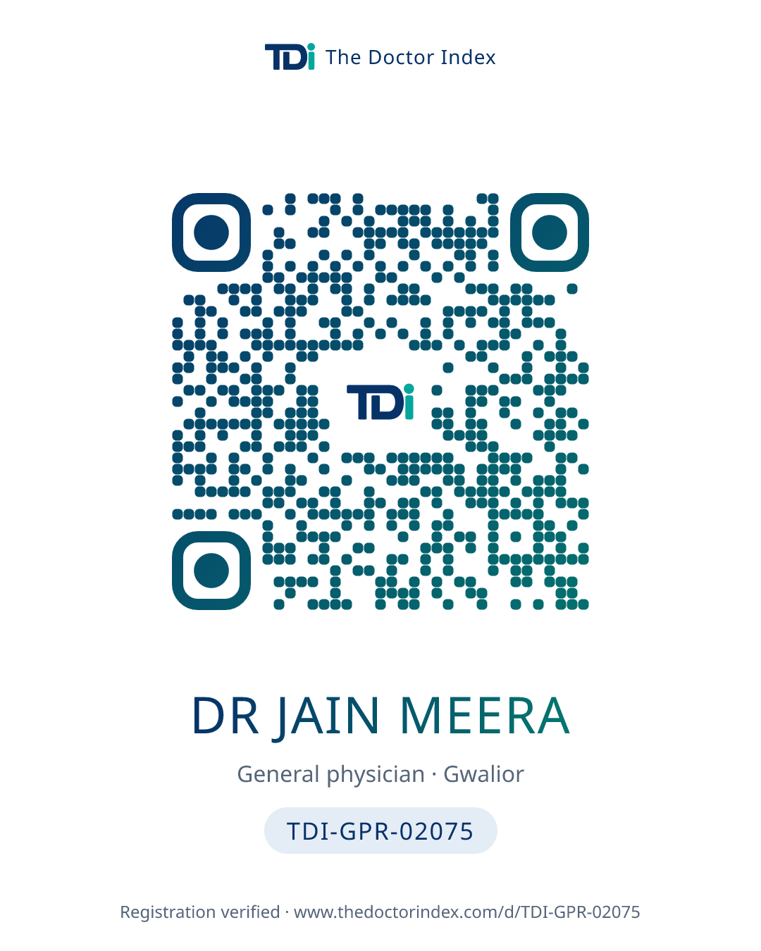 QR card for Dr Jain Meera, TDI-GPR-02075